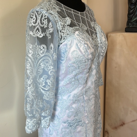 Baby Blue Embroidered Mesh Mother of the Bride Dress 6 EUC - Picture 4 of 13